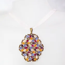 Pendant 65cm - Malvina Oval-Salmon Organza - Pendant 65cm - Laiton bronze